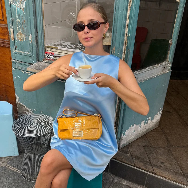 v-cut Backless Bow Satin Mini Dress