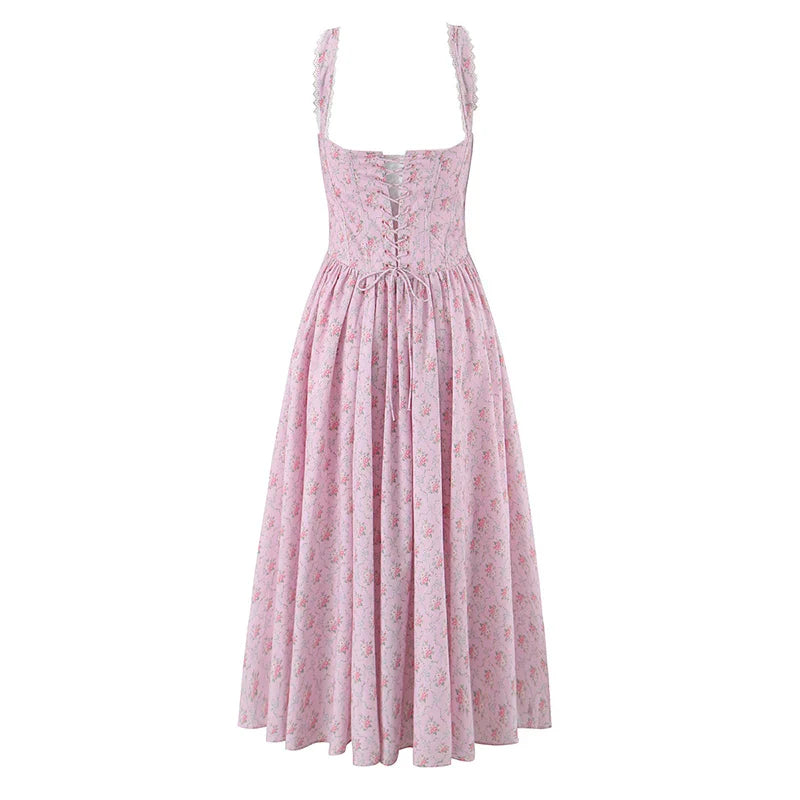 Back Lace Up Strap Midi Dress