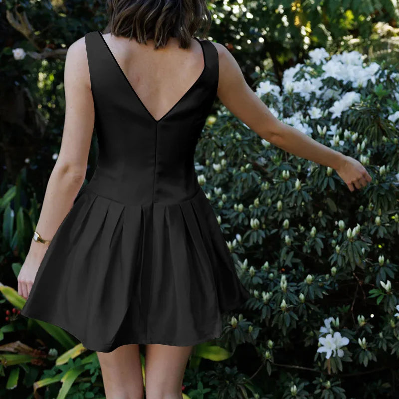 Solid Sleeveless Front Bow Mini Dress