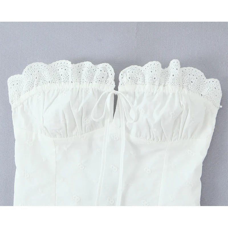 White Ruched Tie Up Crop Top