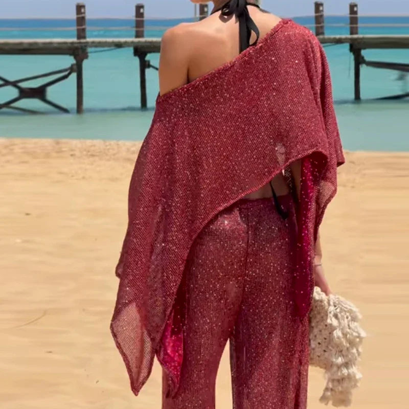 Knitted Poncho Cover-up Crop Top