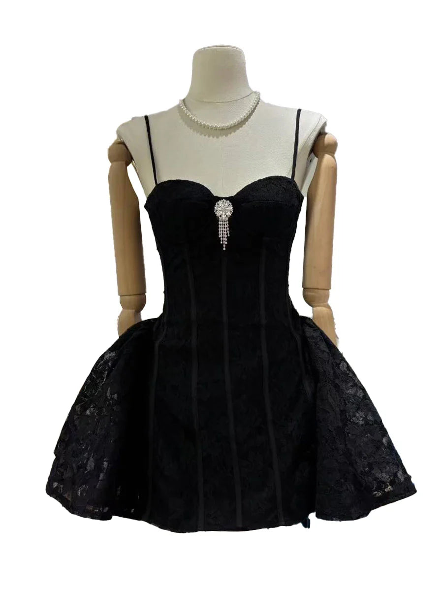 Lace Strap Flare Mini Dress