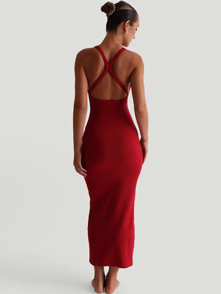 Solid Racer Back Tank Midi Dress