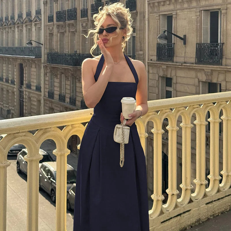 Solid Halter Midi Dress