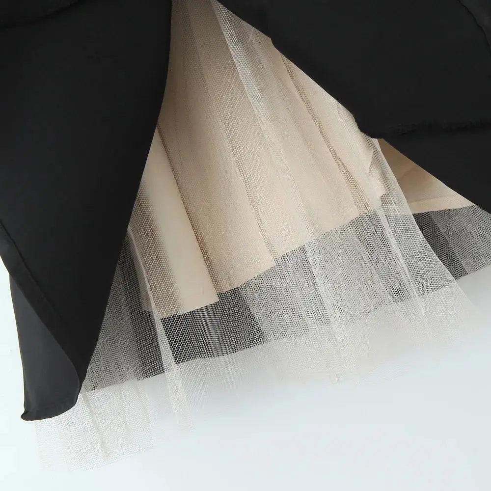 Satin Corset Tulle Flare Mini Dress