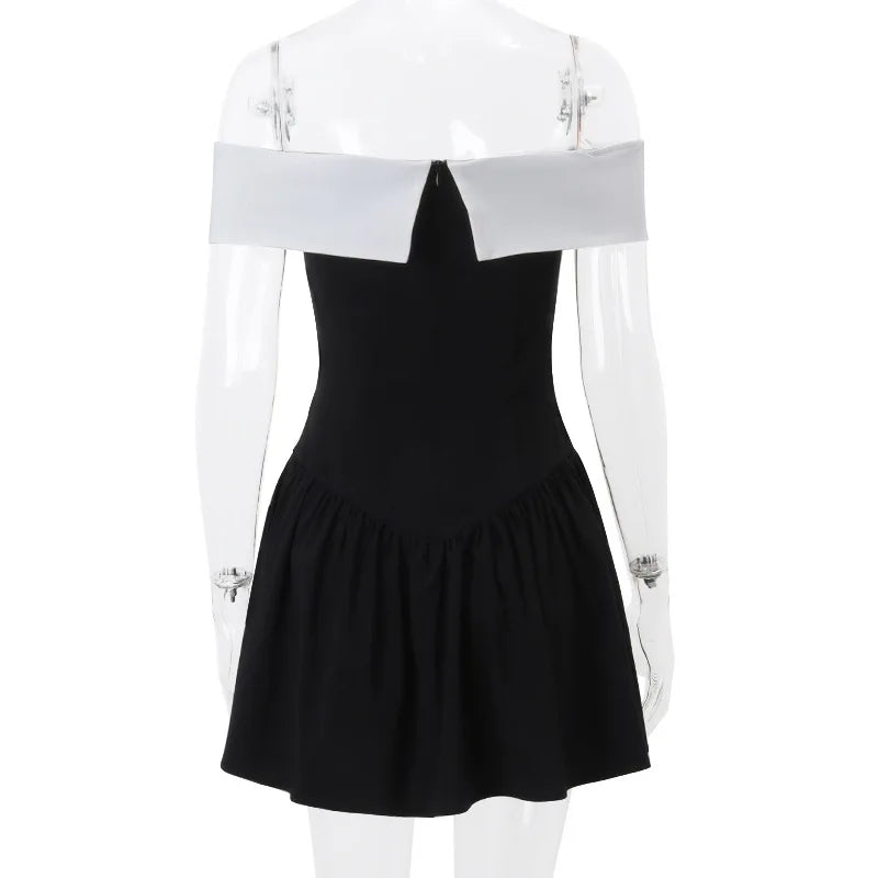 Bow Lace-up Black Off Shoulder Mini Dress