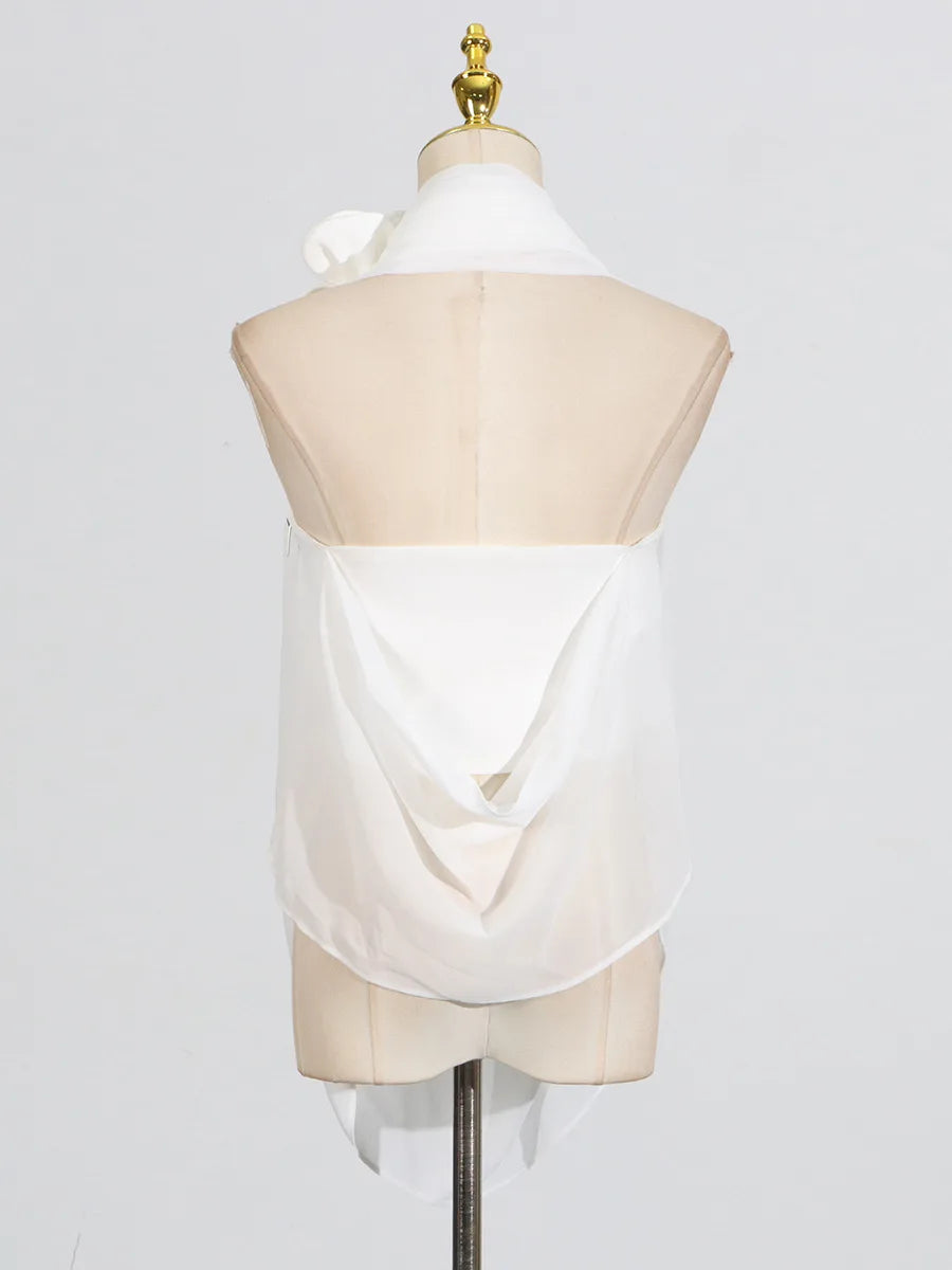 White 3d Floral Off-Shoulder Drape Top