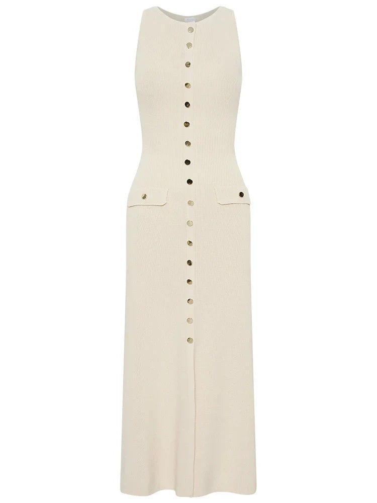 Knit Buttoned Midi Dress