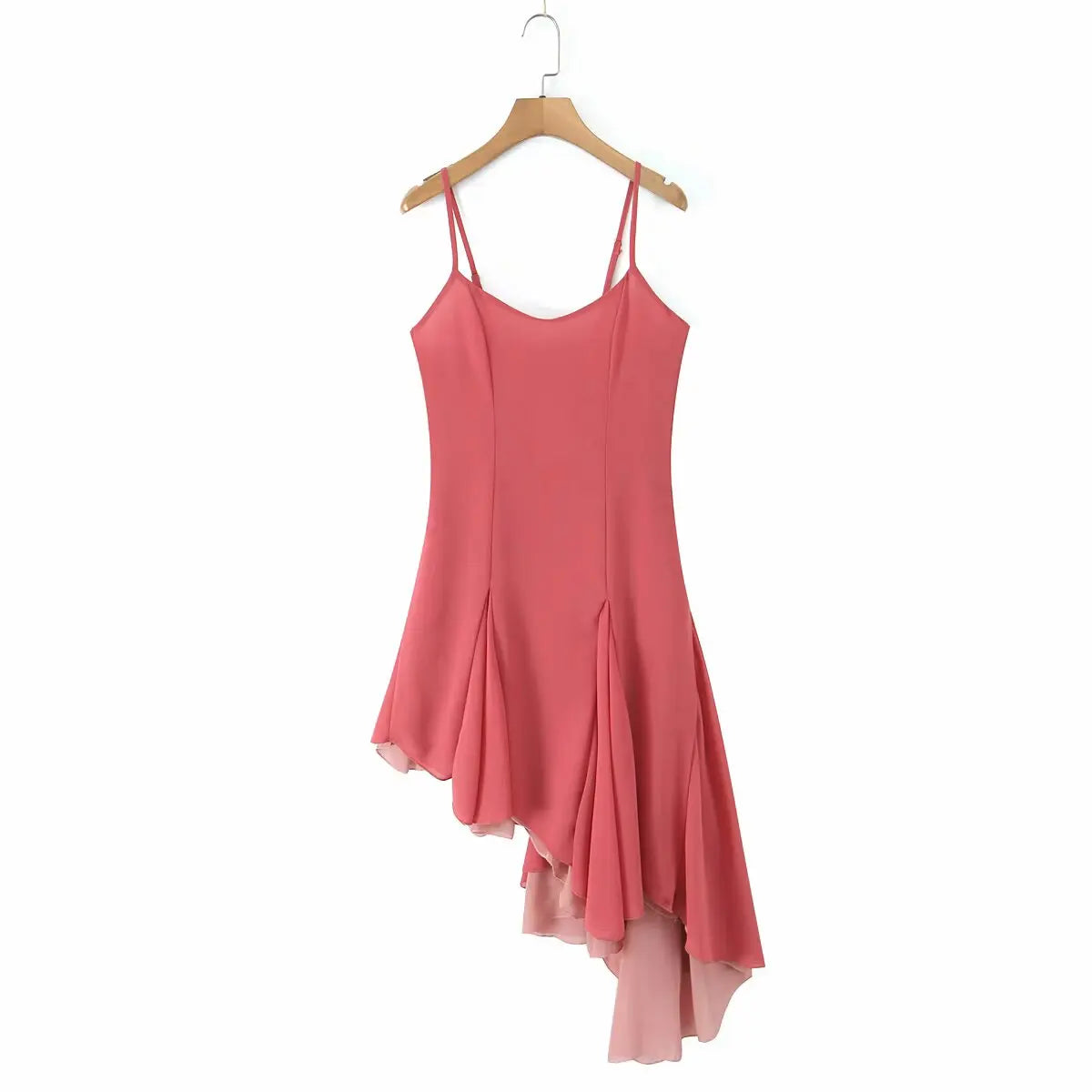 Ruffle Asymmetric Strappy Midi Dress