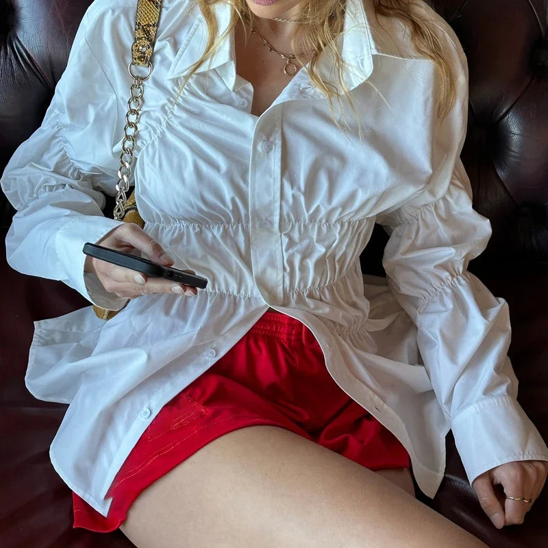 Scrunched Button Up Long Sleeve Shirt