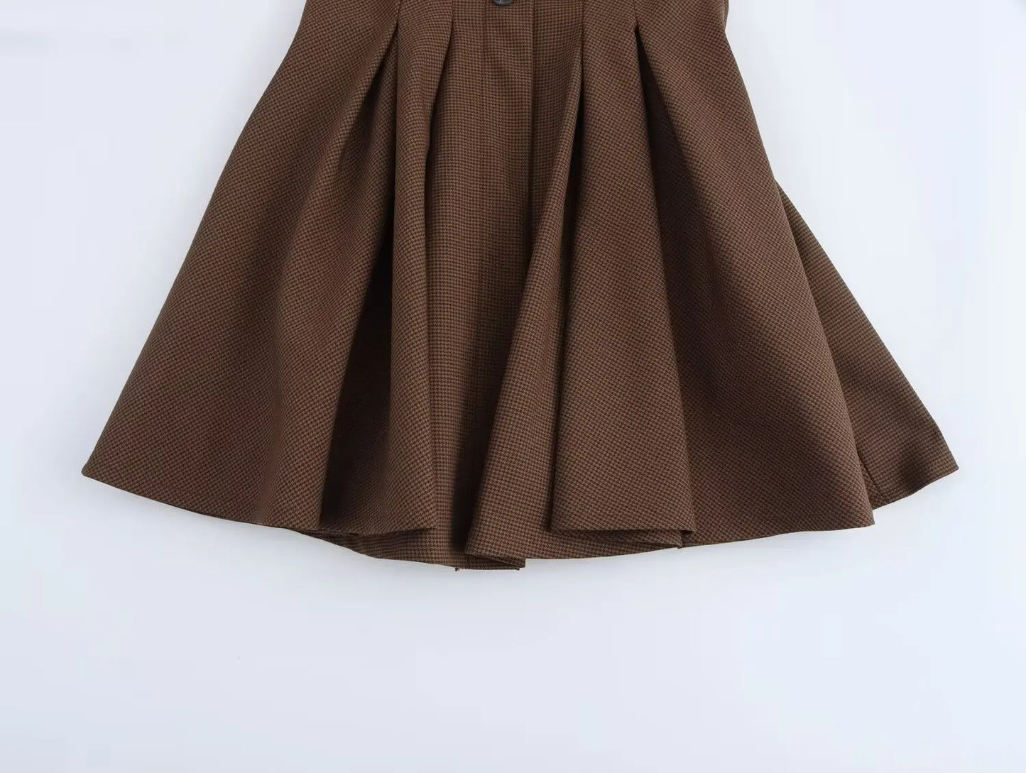 Brown Gingham Tie Up Square Neck Pleated Mini Dress