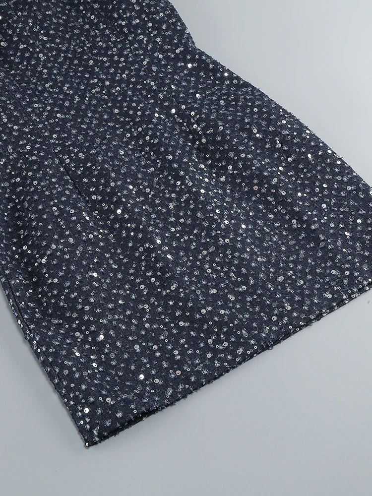 Strapless Denim Sequin Mini Dress