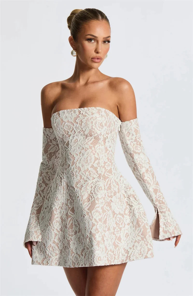 White Lace Off Shoulder Mini Dress