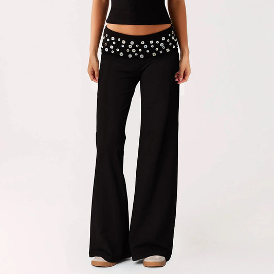 Rhinestone Waist Wide Leg Pants