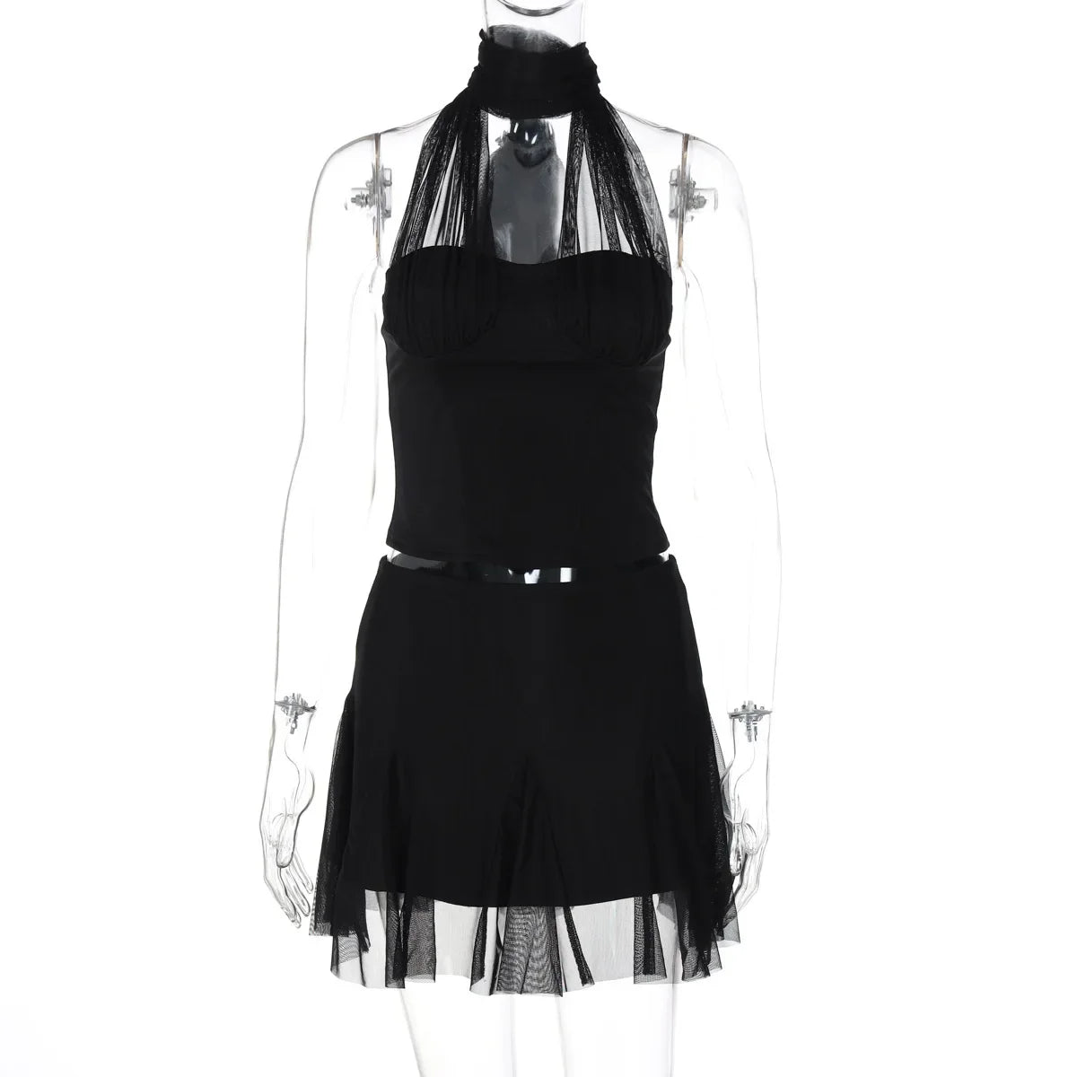 Scarf Halter Corset Top And Mini Skirt Set