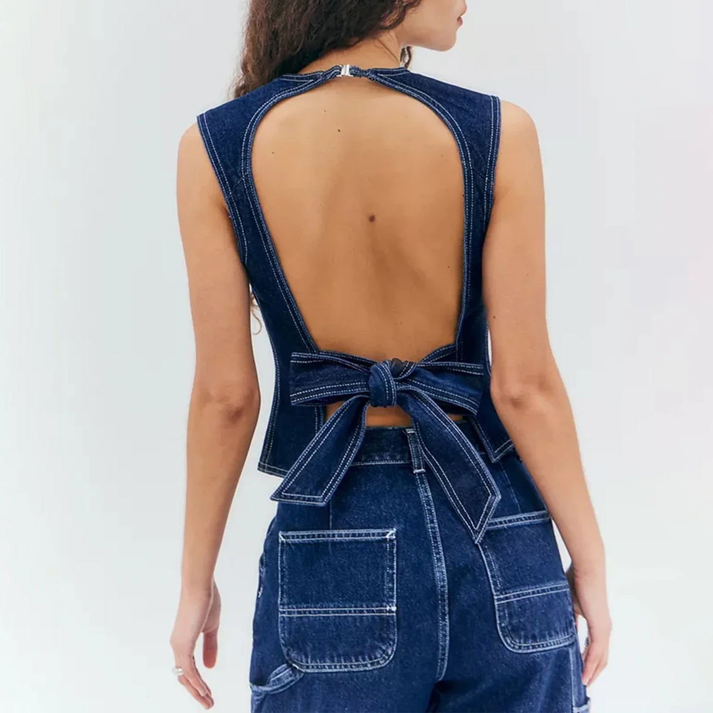 Open Back Denim Vest Top