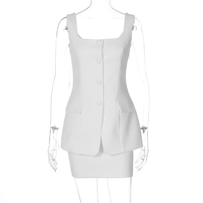 Buttoned Vest And Mini Skirt Set