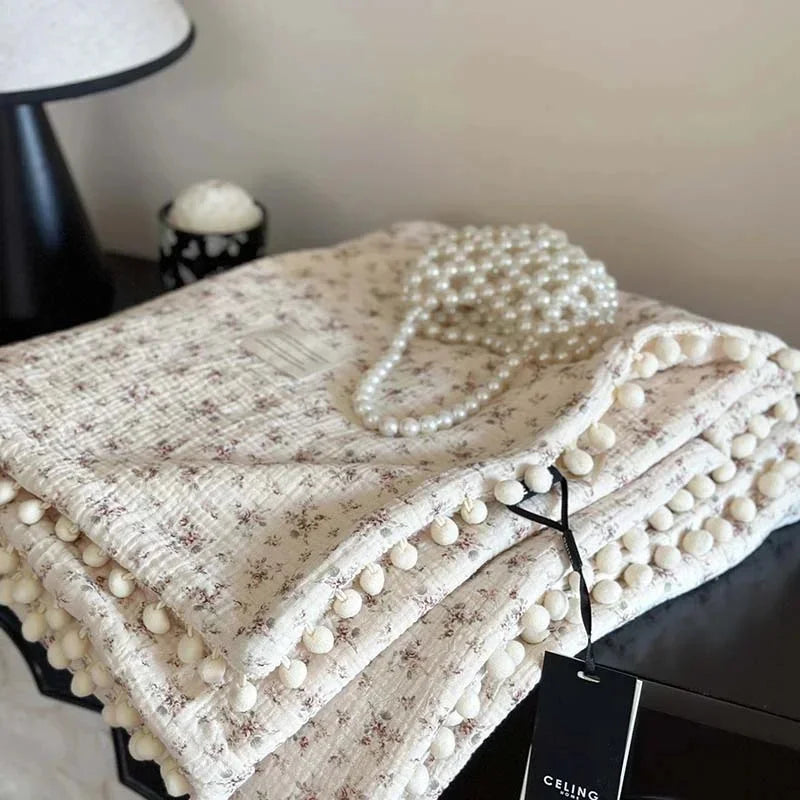 Fleece Blanket Light Luxury Ins Crepe Cotton Multi-functional Small Blanket Office Nap Blanket Shawl Cover Blanket