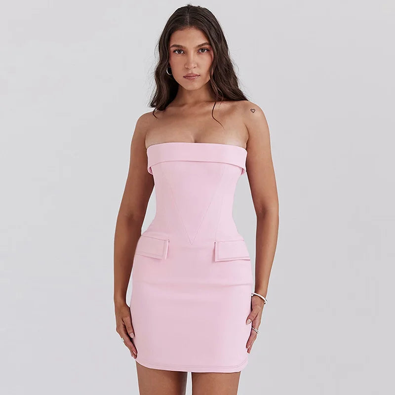 Strapless Pink Bodycon Suit Mini Dress
