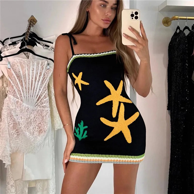 Black Starfish Knit Mini Dress