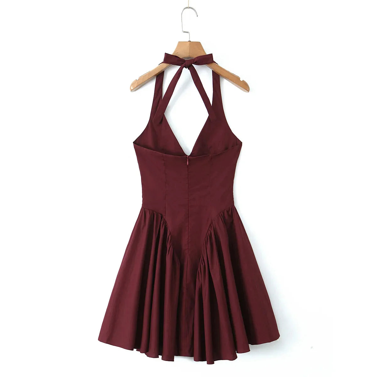Deep Halter Neck Side Flare Mini Dress