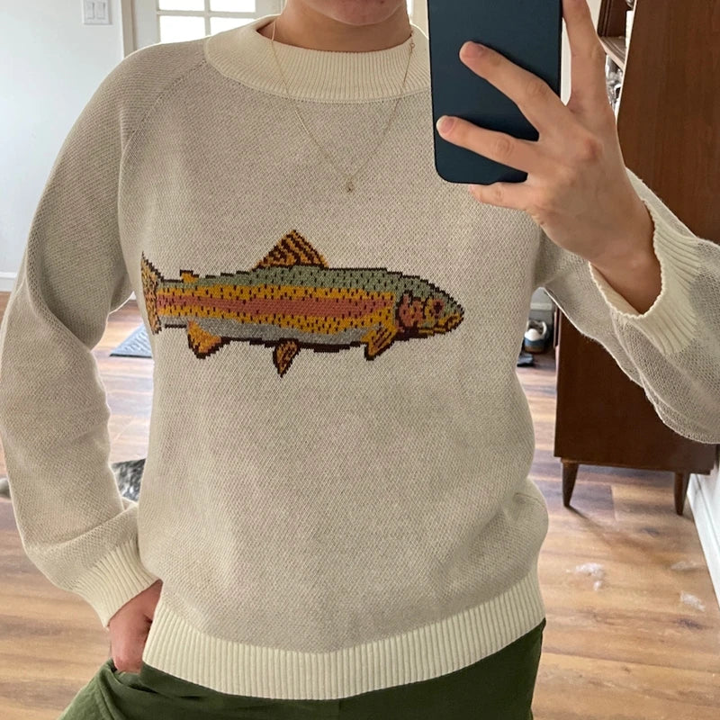 Round Neck Fish Print Knitwear Pullover