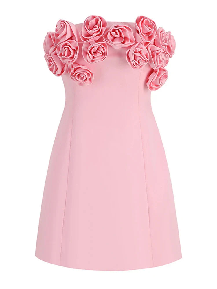 Pink 3D Flowers Sleeveless Mini Dress