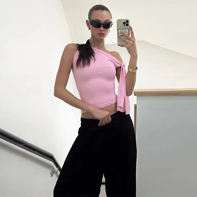 Off-Shoulder Tie-Up Top - Regular Fit