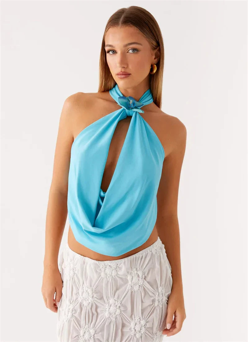 Orchid Halter Drape Neck Top