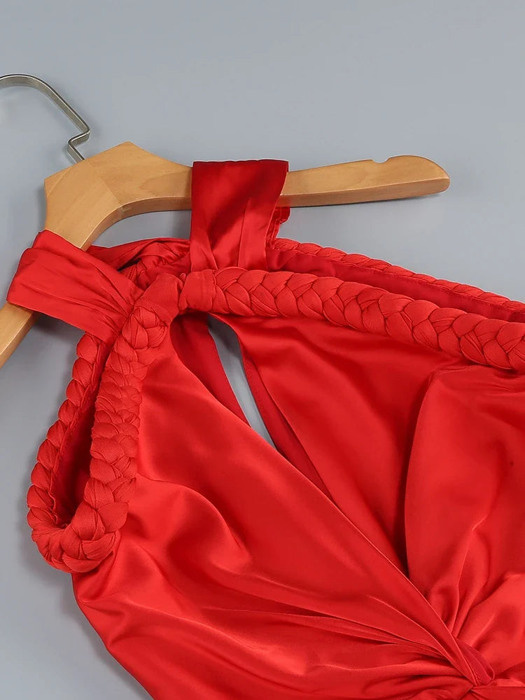 Braided Strap Satin Twisted Maxi Dress