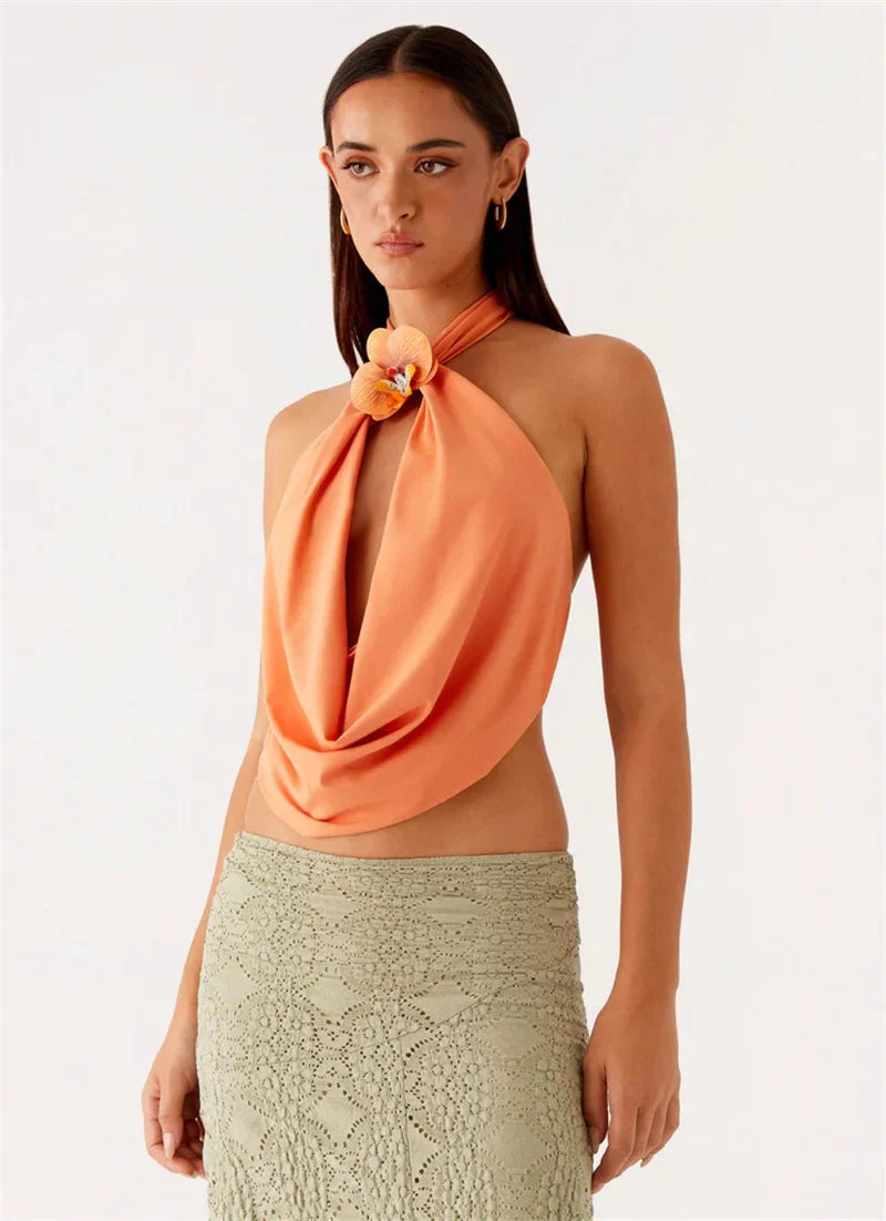 Orchid Halter Drape Neck Top