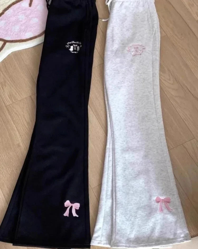 Flare High Waist Butterfly Embroidery Track Pants