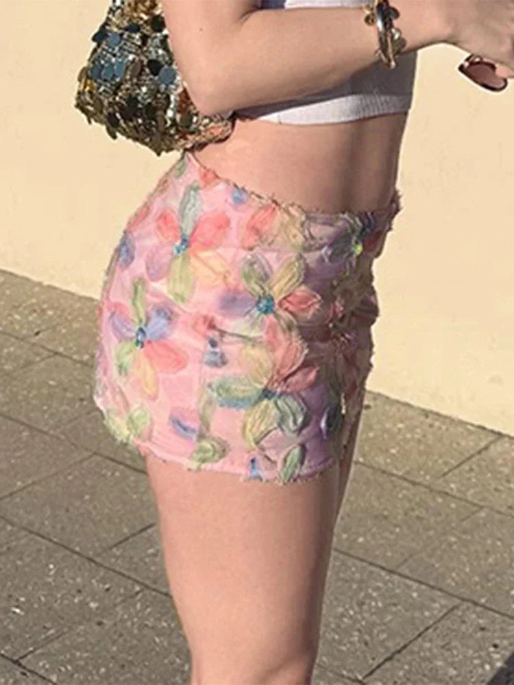 Sequins Flower Rainbow Mini Skirt