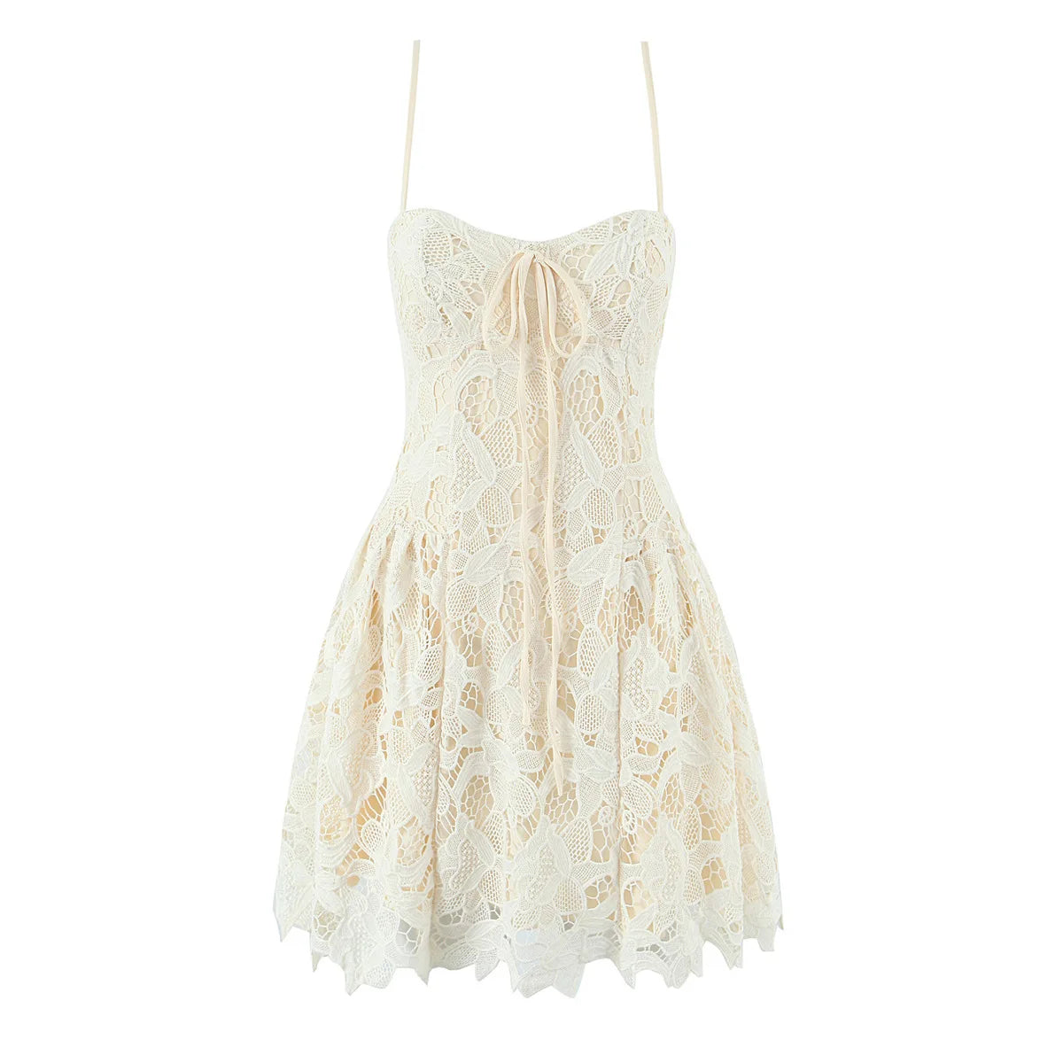 Lace Embroidered Spaghetti Strap Mini Dress