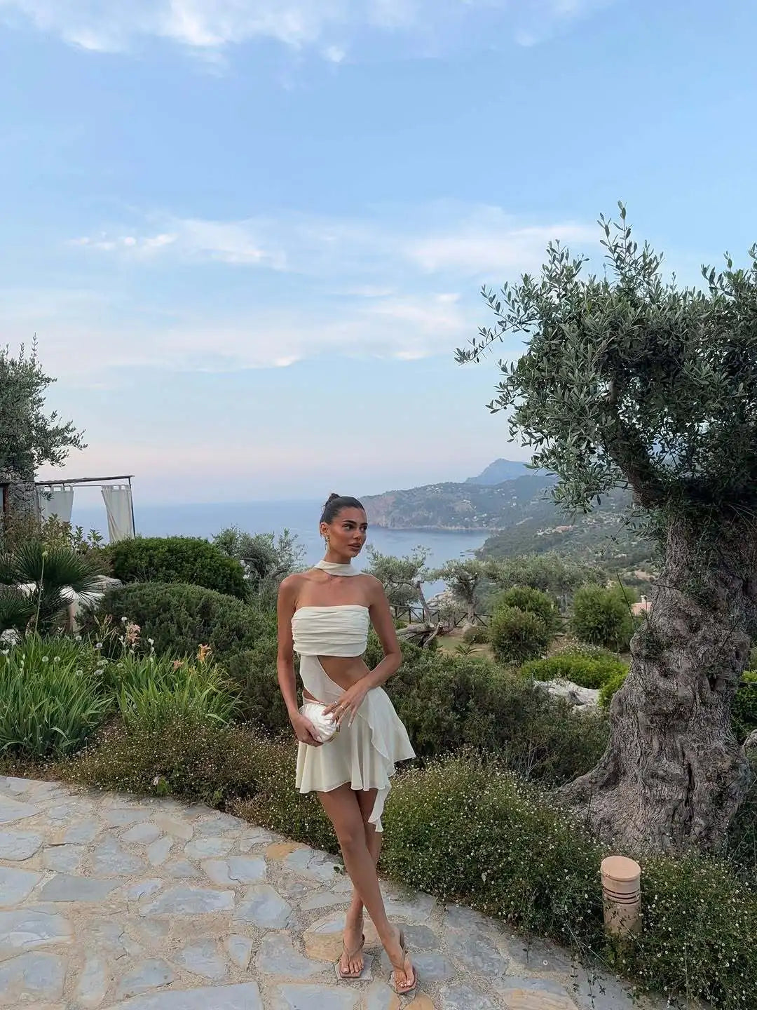 Ruffles Wrapped Tube Cut Out Mini Dress