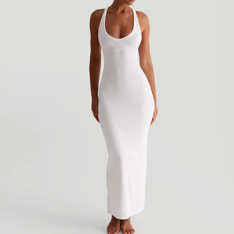 Solid Racer Back Tank Midi Dress