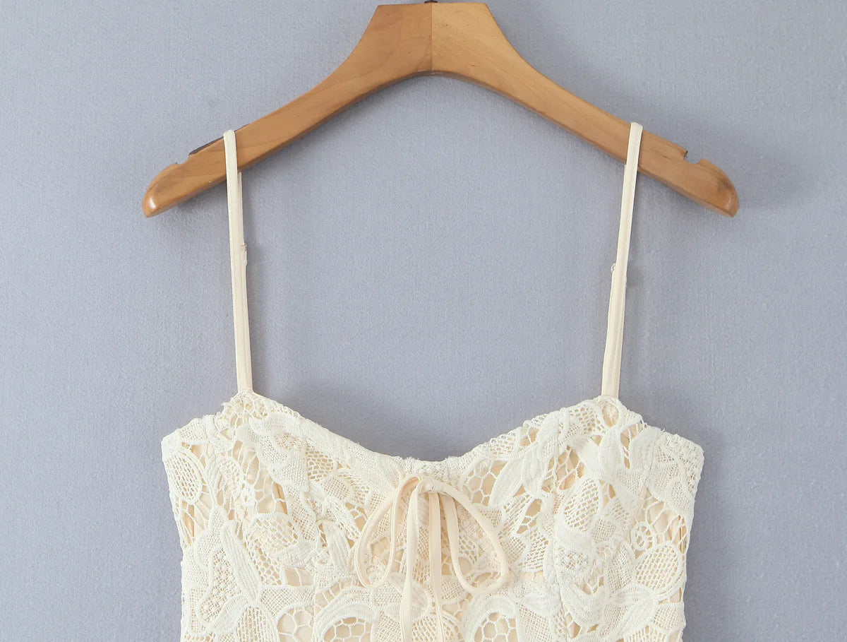 Lace Embroidered Spaghetti Strap Mini Dress