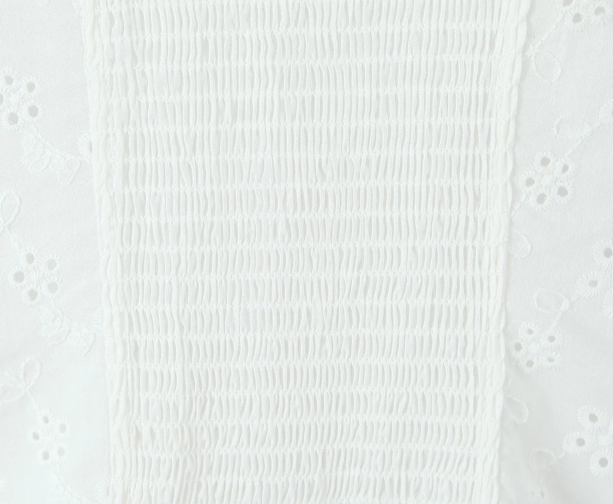 White V-neck Doily Embroidery Mini Dress