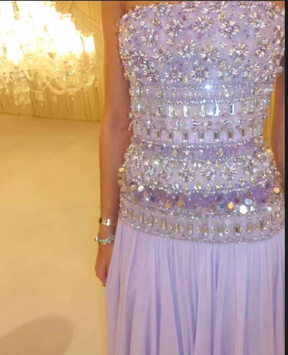 Purple Beaded Strapless Maxi Dress