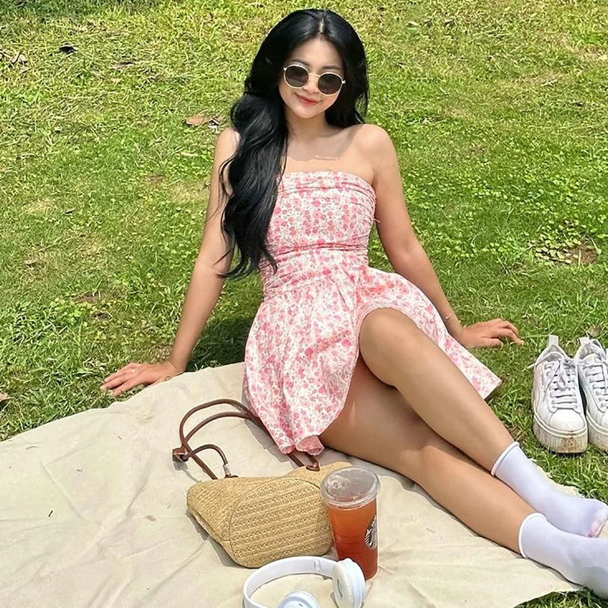 Floral Printed Tube Mini Dress