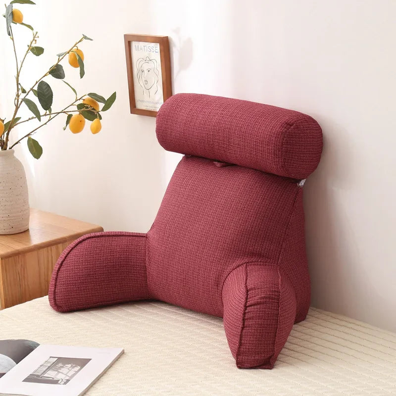 Adult Reading Pillow Ultra-Comfy Removable Linen Cover Detachable Neck Roll Unmatched Support Bed Rest Sit Up Pillows