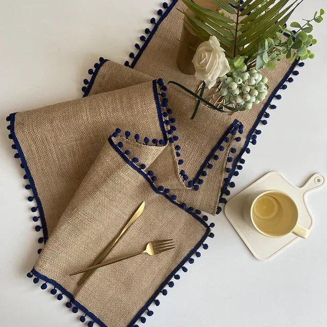 Jute Wedding Festival Christmas Tablecloth Porch Cover Towel Table Cloth Table Runner Wind Linen Woven Decoration