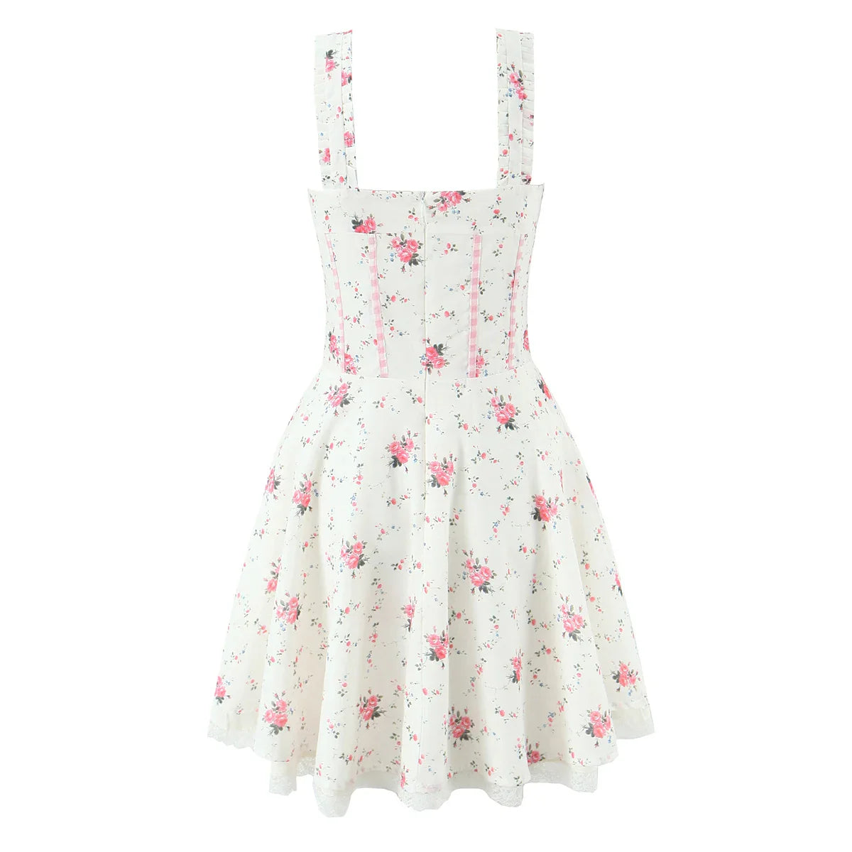Pink Heart Pockets Floral Print Mini Dress
