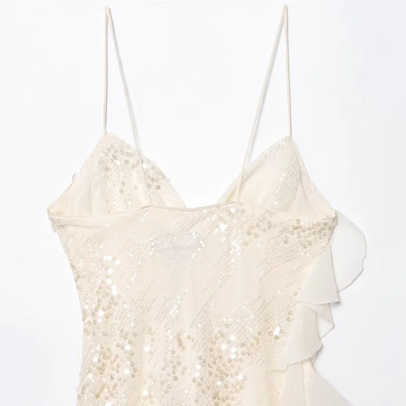 Sequin Layered Ruffle V-neck Sleeveless Mini Dress