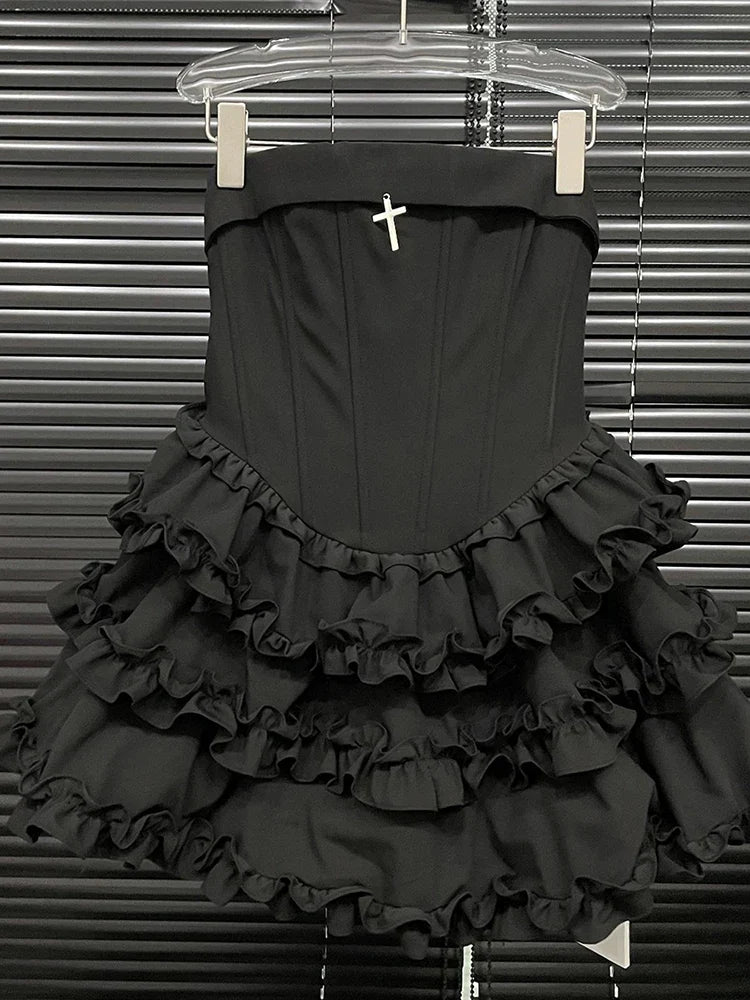 Strapless Multilayer Ruffles Mini Dress