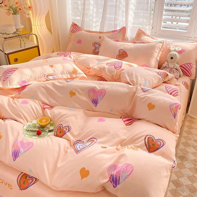 Nordic Princess Purple Bedding Set Girls Boys Single Double Size Flat Sheet Duvet Cover Pillowcase Bed Linens Home Textile