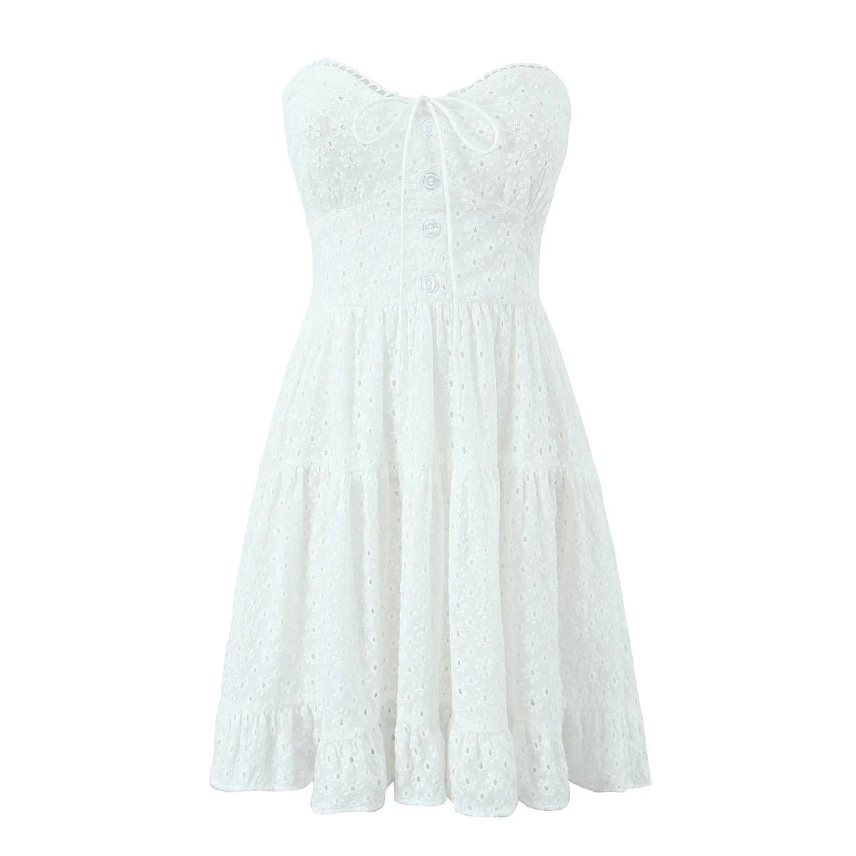 White Embroidered Strapless Mini Dress
