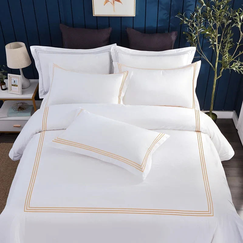 Luxury 100% Egypt Cotton 5 Stars Hotel  Quilt Cover Pure Cotton Satin Strip Bed Line Duvet Cover Gray  Blue Gold