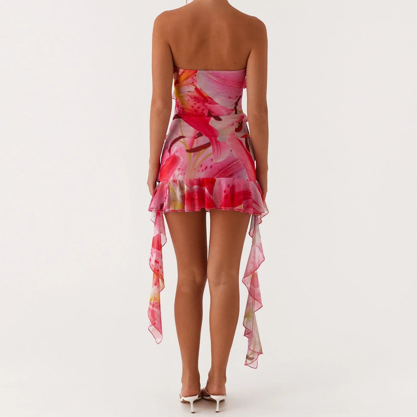 Ruffles Printed Tube Mini Dress