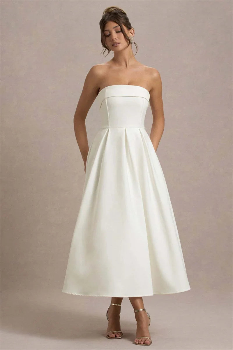 Strapless Solid Midi Dress